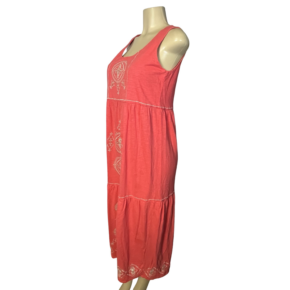 J Jill Dress Womens Small Orange Embroidered Tank Maxi Jersey Boho Sundress - Picture 3 of 13